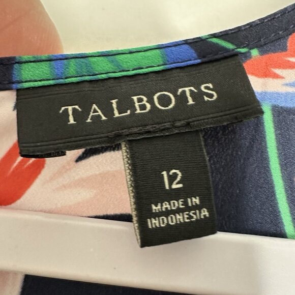 Talbots Blouse Sleeveless Size 12 Navy Blue Floral Button Back - Picture 4 of 7